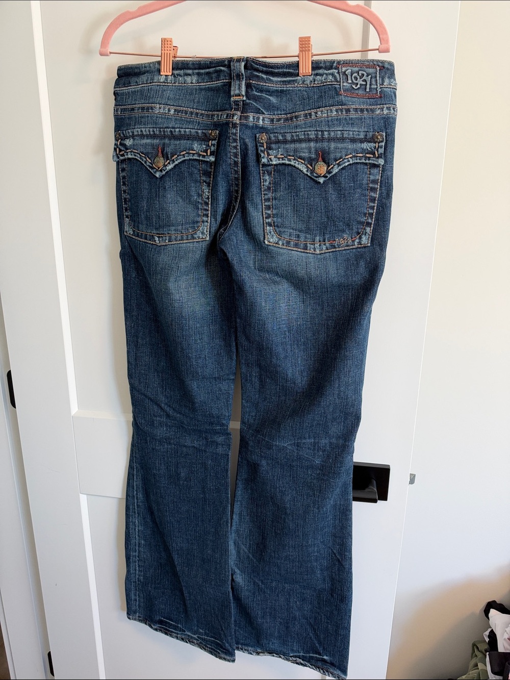 1921 Boot Cut Dark Blue Jeans with Embroidered Back Pockets vintage y2k